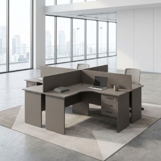 4-Seater Curved Workstation with grey partitions