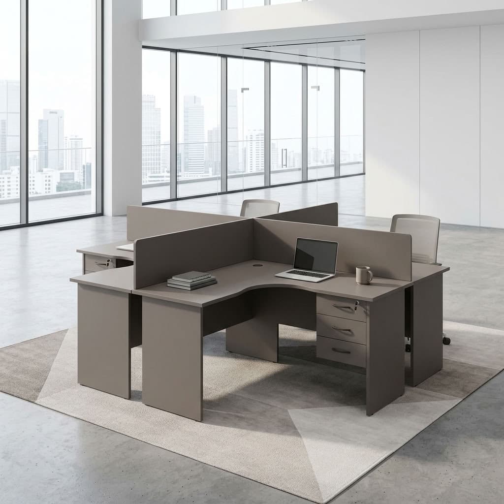 4-Seater Curved Workstation with grey partitions