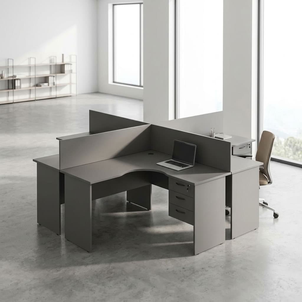 4-Seater Curved Workstation with grey partitions