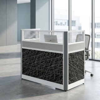 Single-User Grey Workstation with partition panels