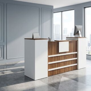 2M Custom Reception Desk with raised side sections and front panel design