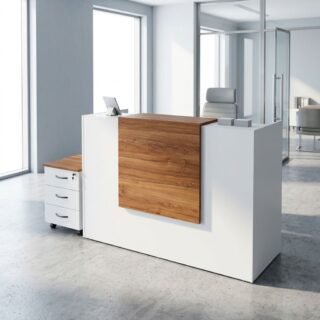 1600mm Reception Desk with recessed workspace and three-drawer mobile pedestal