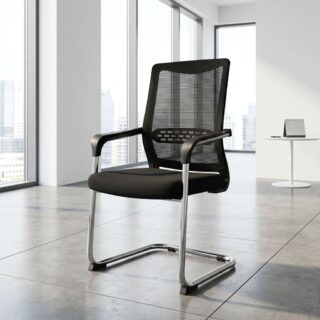Cantilever Mesh Office Chair with padded black seat