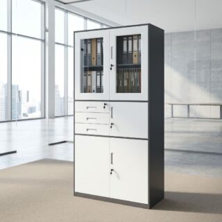 Multi-Storage Filing Cabinet with glass doors and drawers