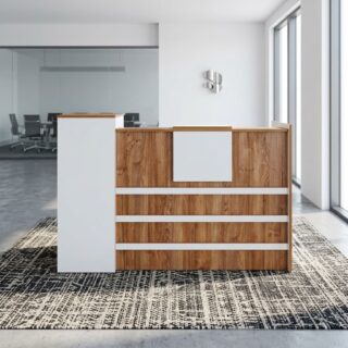 Modern wooden reception desk with side return for office reception area in Kenya