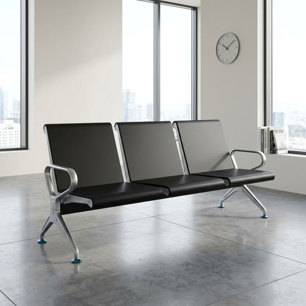 3-Link Executive Waiting Bench with three black seats