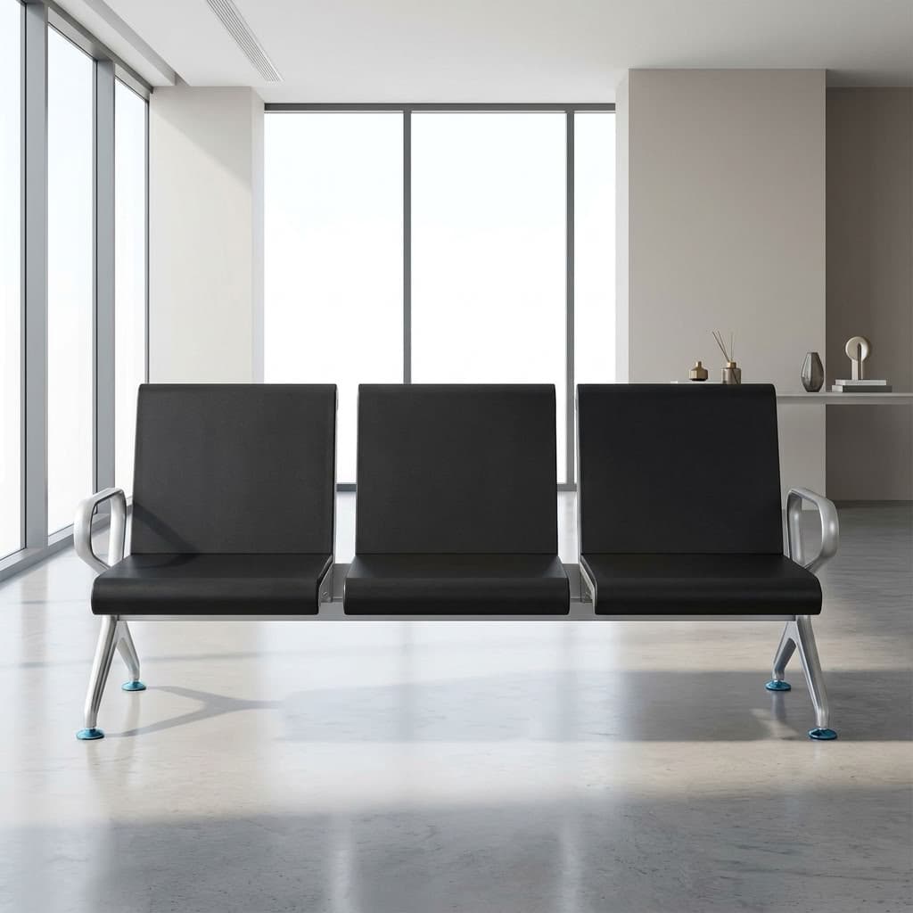 3-Link Executive Waiting Bench with three black seats