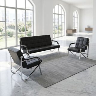 Executive 3-Piece Sofa Set with black padded seats