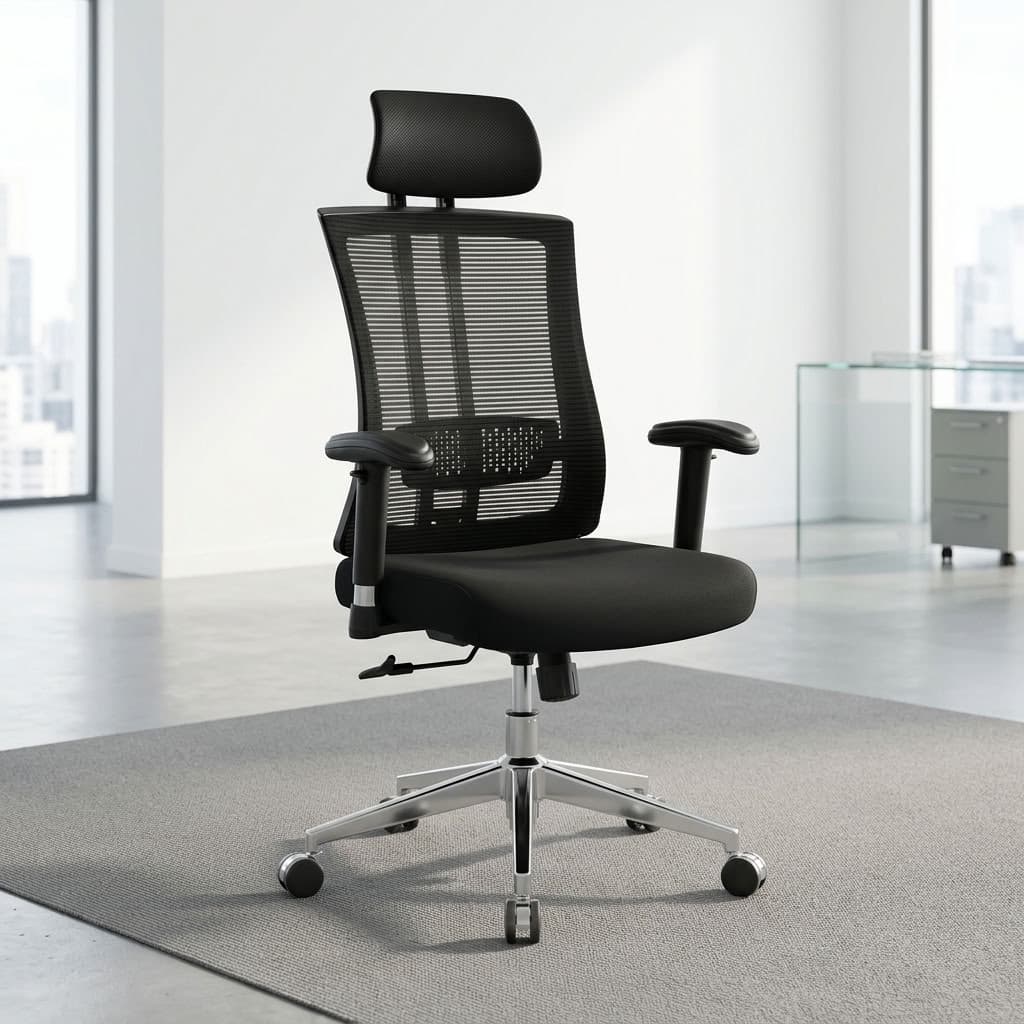 High Back Revolving Chair with mesh back and headrest