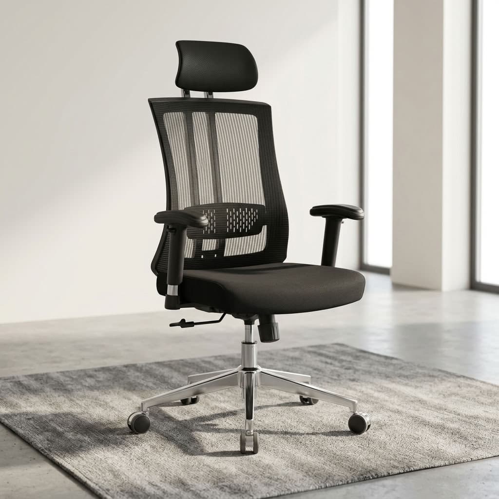 High Back Revolving Chair with mesh back and headrest