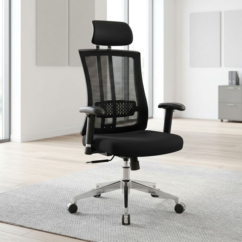 High Back Revolving Chair with mesh back and headrest