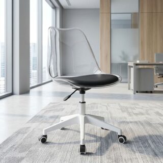 Transparent Swivel Office Chair with black padded seat