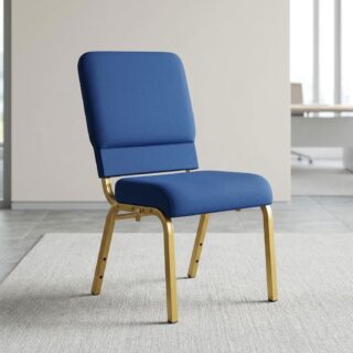 Blue Padded Banquet Chair with gold-tone frame