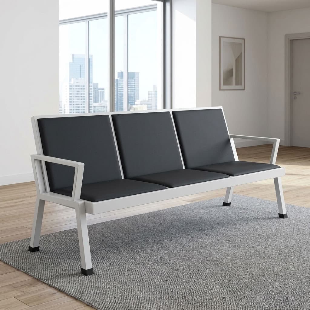 3-Seater Reception Bench with black padded seats