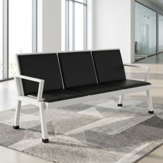 3-Seater Padded Waiting Bench with black seats