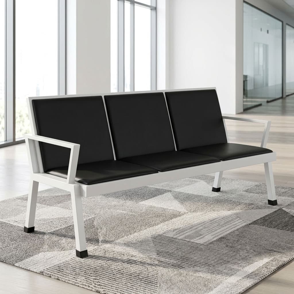 3-Seater Reception Bench with black padded seats