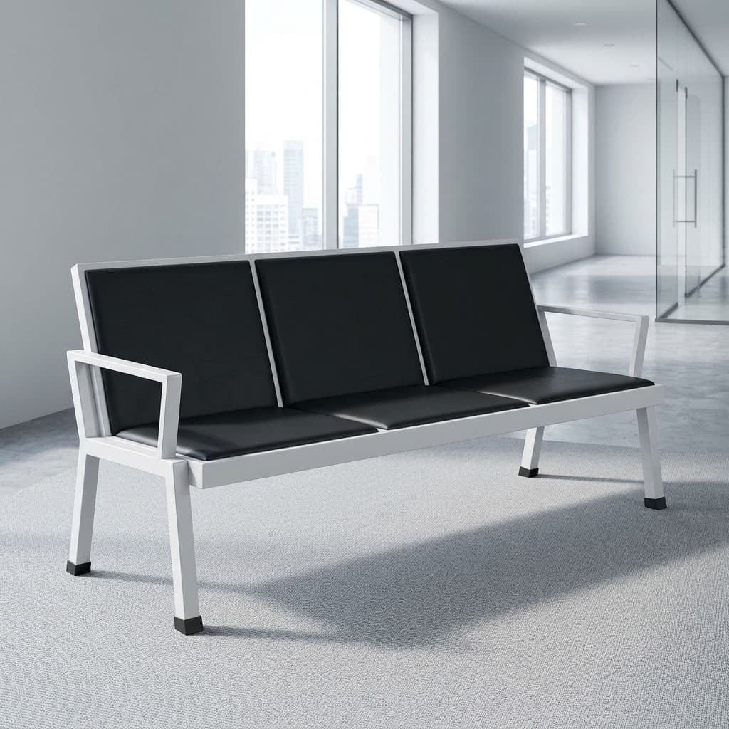 3-Seater Reception Bench with black padded seats