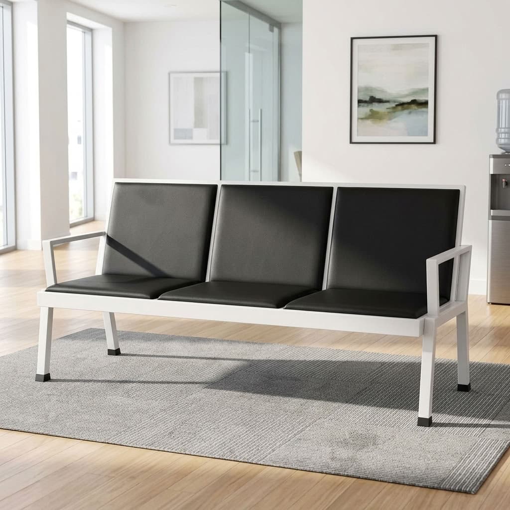 3-Seater Reception Bench with black padded seats