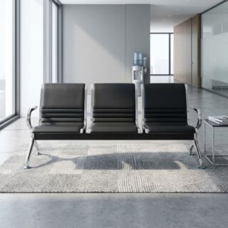 3-Seater Public Waiting Bench with black padded seats
