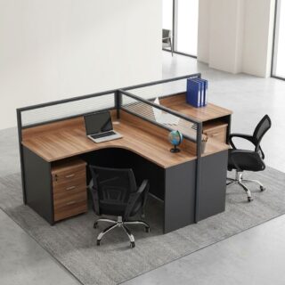2-Seater L-Shaped Workstation with partitions and drawers