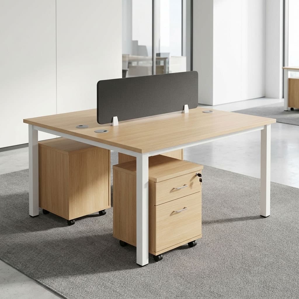 Two-Seater Staff Workstation with privacy partition
