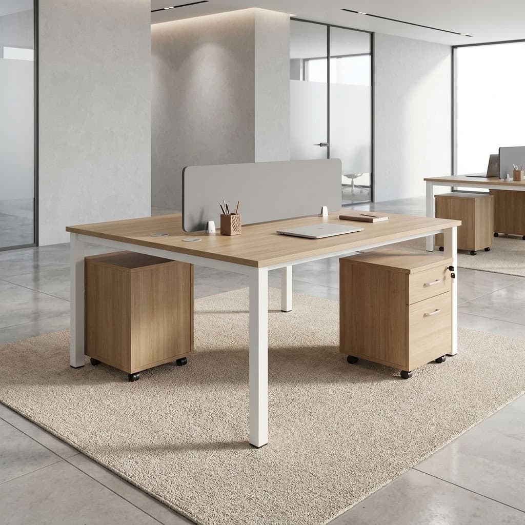 Two-Seater Staff Workstation with privacy partition
