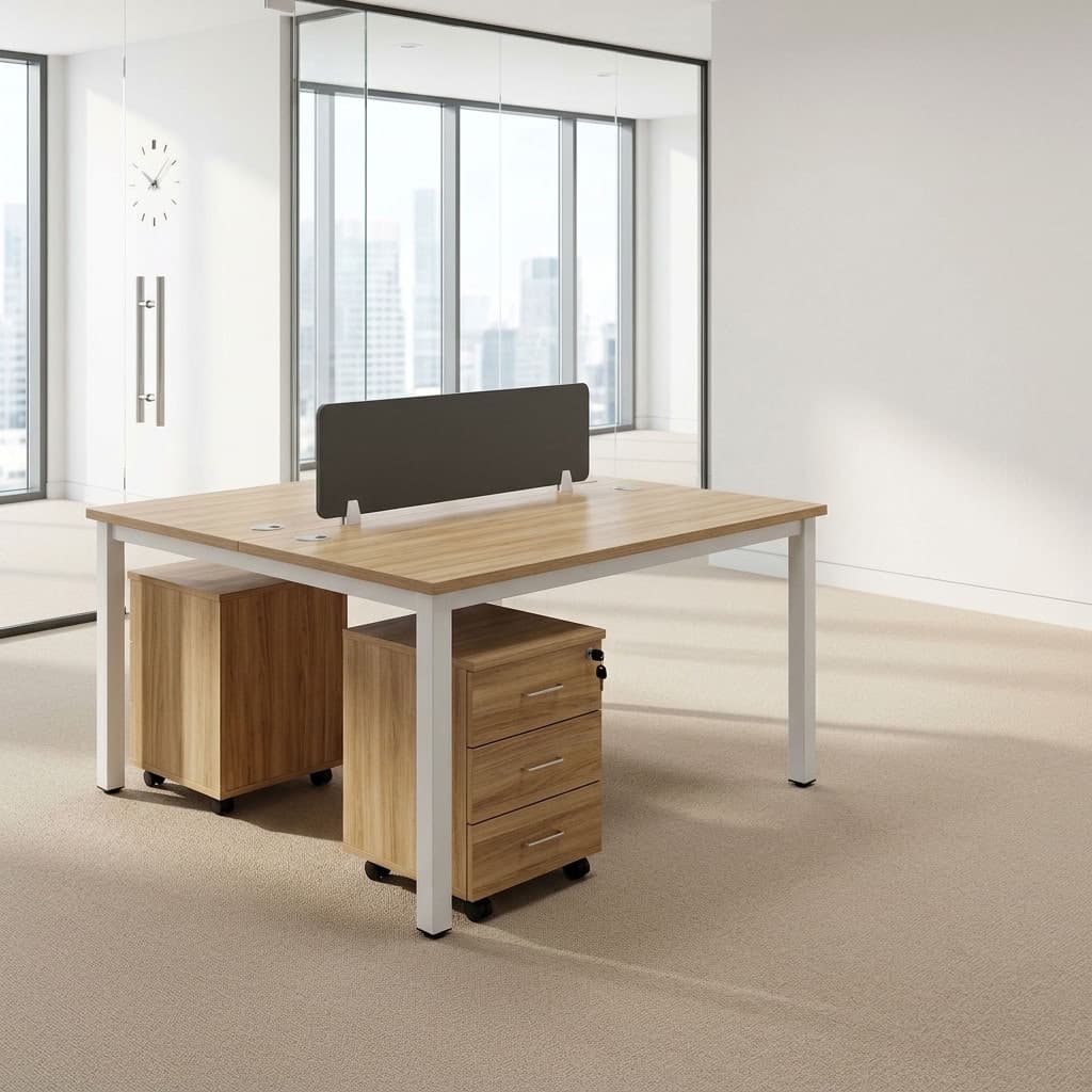 Two-Seater Staff Workstation with privacy partition