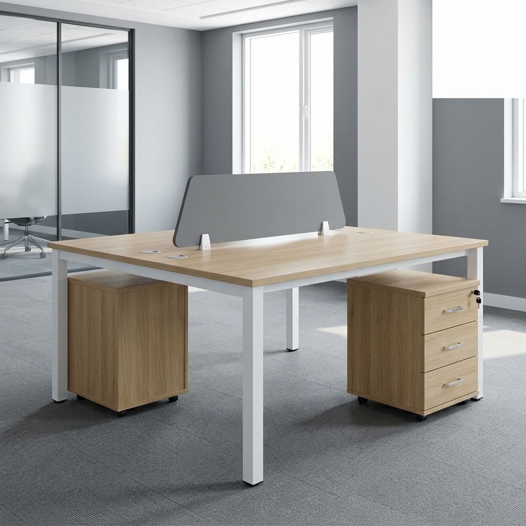 Two-Seater Staff Workstation with privacy partition