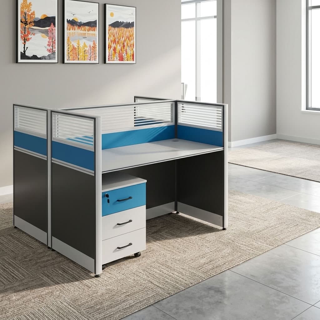 2-Way Cubicle Workstation with drawer storage
