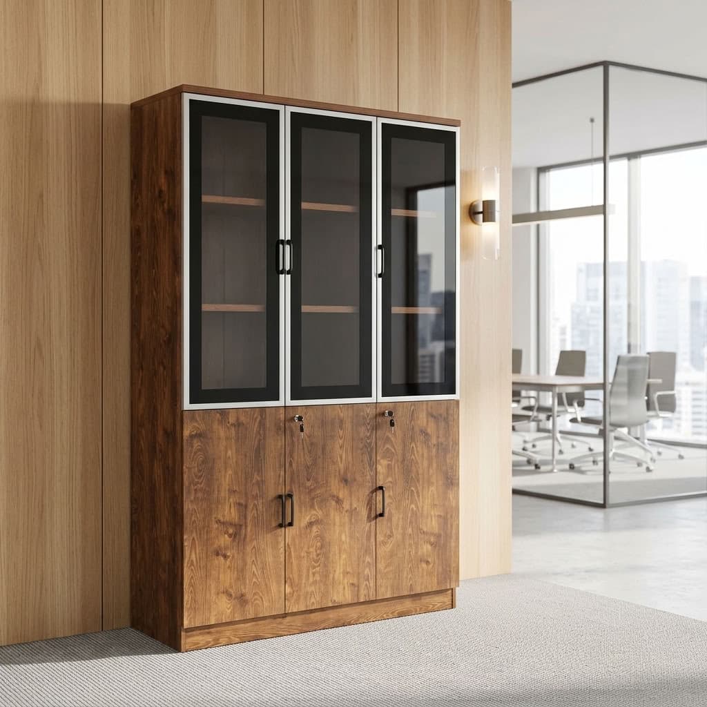 Executive 6-Door Office Cabinet with glass doors