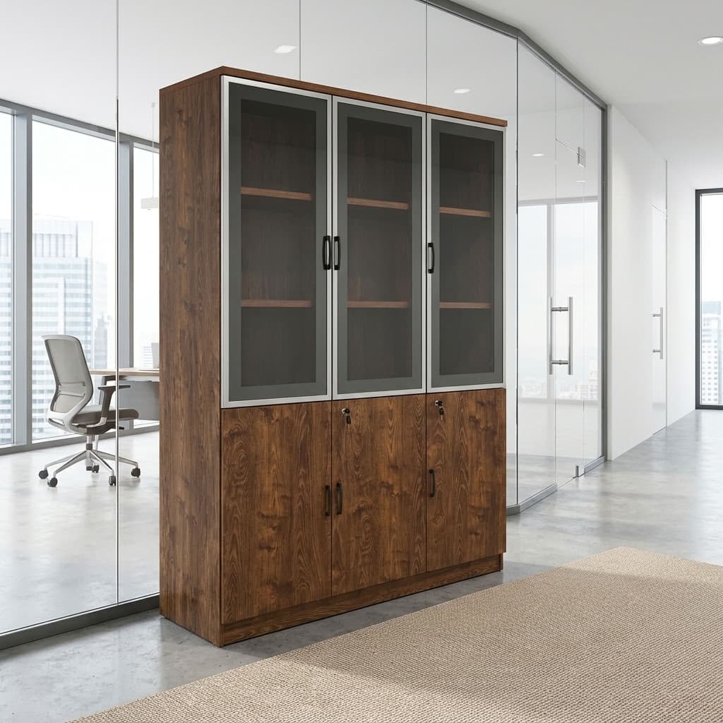 Executive 6-Door Office Cabinet with glass doors