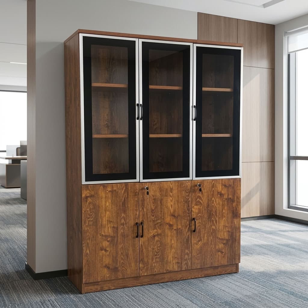 Executive 6-Door Office Cabinet with glass doors