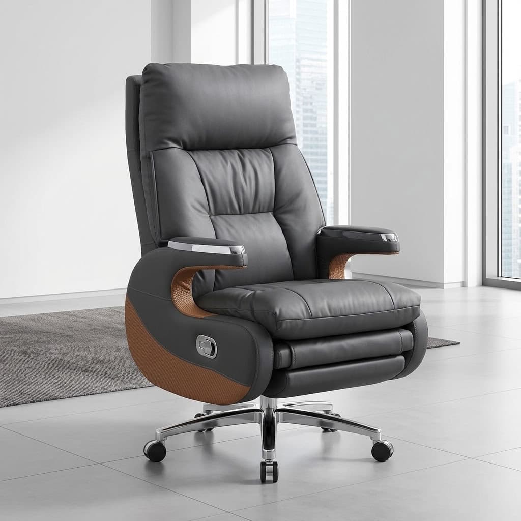 Premium Executive Recliner Chair in dark grey leather