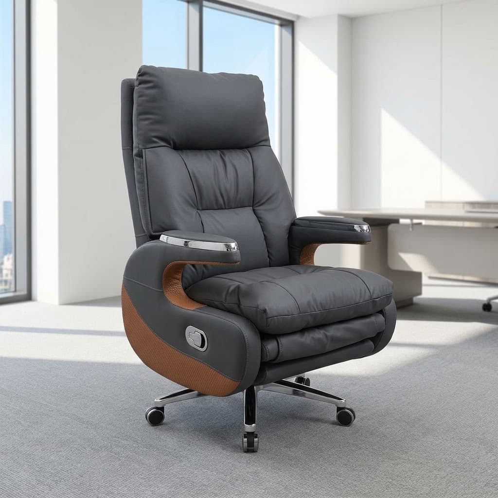 Premium Executive Recliner Chair in dark grey leather