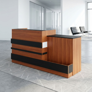 2.0M Contemporary Reception Counter with wood-look finish and dark panels