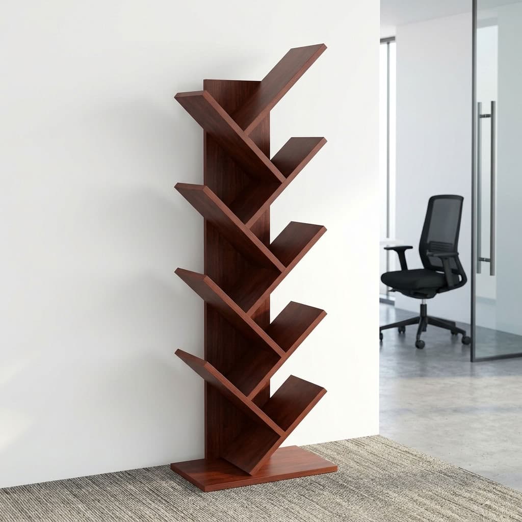 9-Tier Tree Bookshelf with angled branch shelves